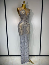 Luxury Rhinestone Sleeveless Silver Long Dress Women Sexy Mesh See Through Evening Prom Birthday Photo Shoot Singer Stage Outfit